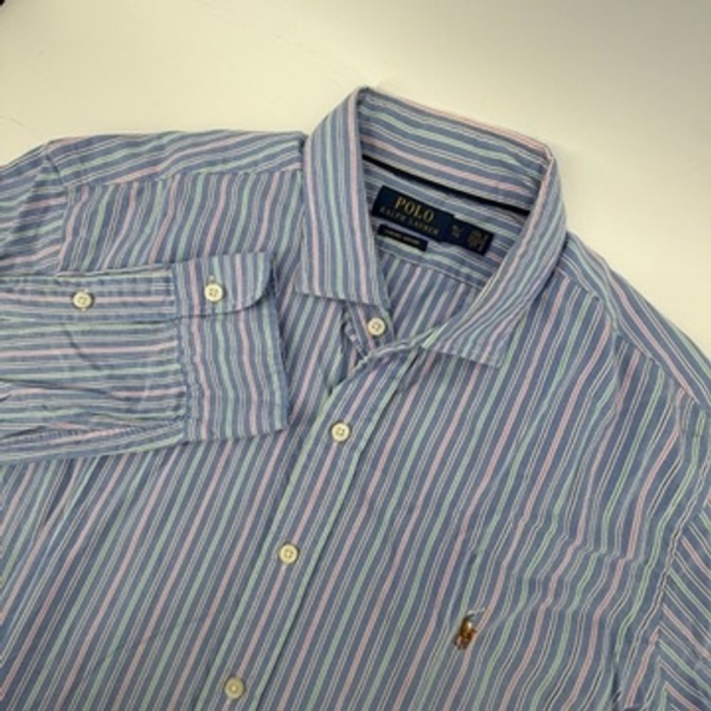 Polo Ralph Lauren Luxury Oxford Shirt Mens XL Blue Pink Green Stripe Long Sleeve
